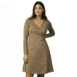 Prana Nadia Women's Small Tan Space Dye V-Neck Faux Wrap Long Sleeve Dress